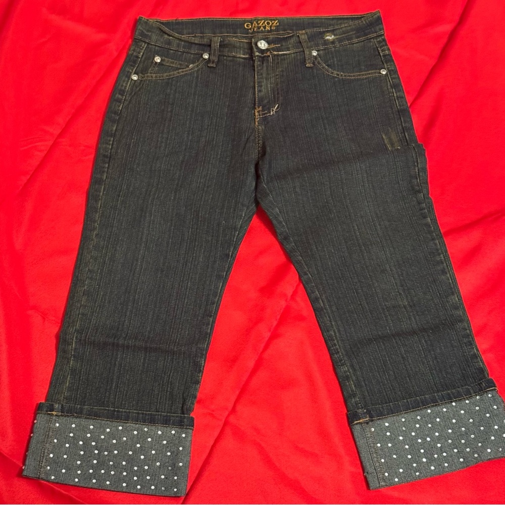 Trendy Women's Cropped Jeans with rhinestone Cuffs